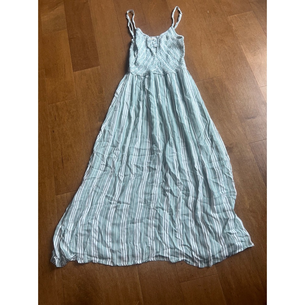 Japna White Striped Smocked Maxi Dress Small V-Neck Viscose